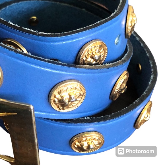 Vintage The limited Blue Leather Belt Womens Sz Small With Gold Hardware Emblem main image 4